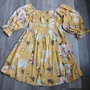 H&M Yellow Smocked Off-Shoulder Sundress